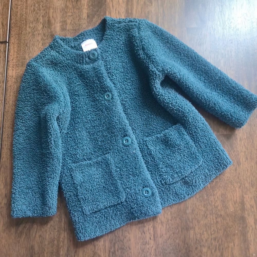 Hanna Andersson Kids Teal Sherpa Fleece Cardigan Sweater US 2T 85cm